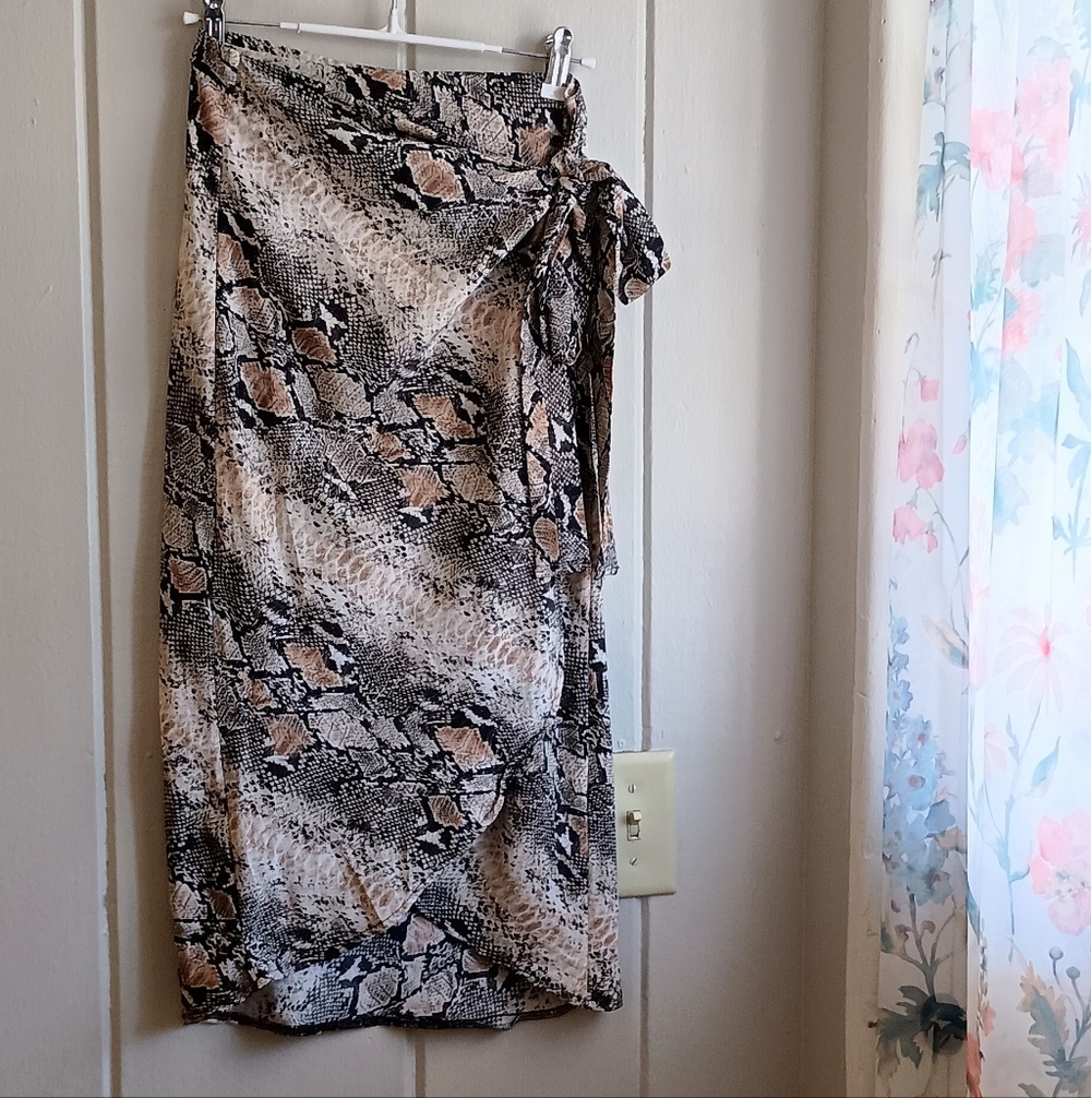 Snakeskin Print Wrap Skirt